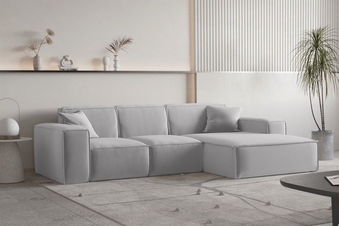 Fun Möbel Ecksofa Ecksofa Designersofa CELES PREMIUM Ottomane Rechts oder Links in Stoff, inkl. 2 Zierkissen von Fun Möbel