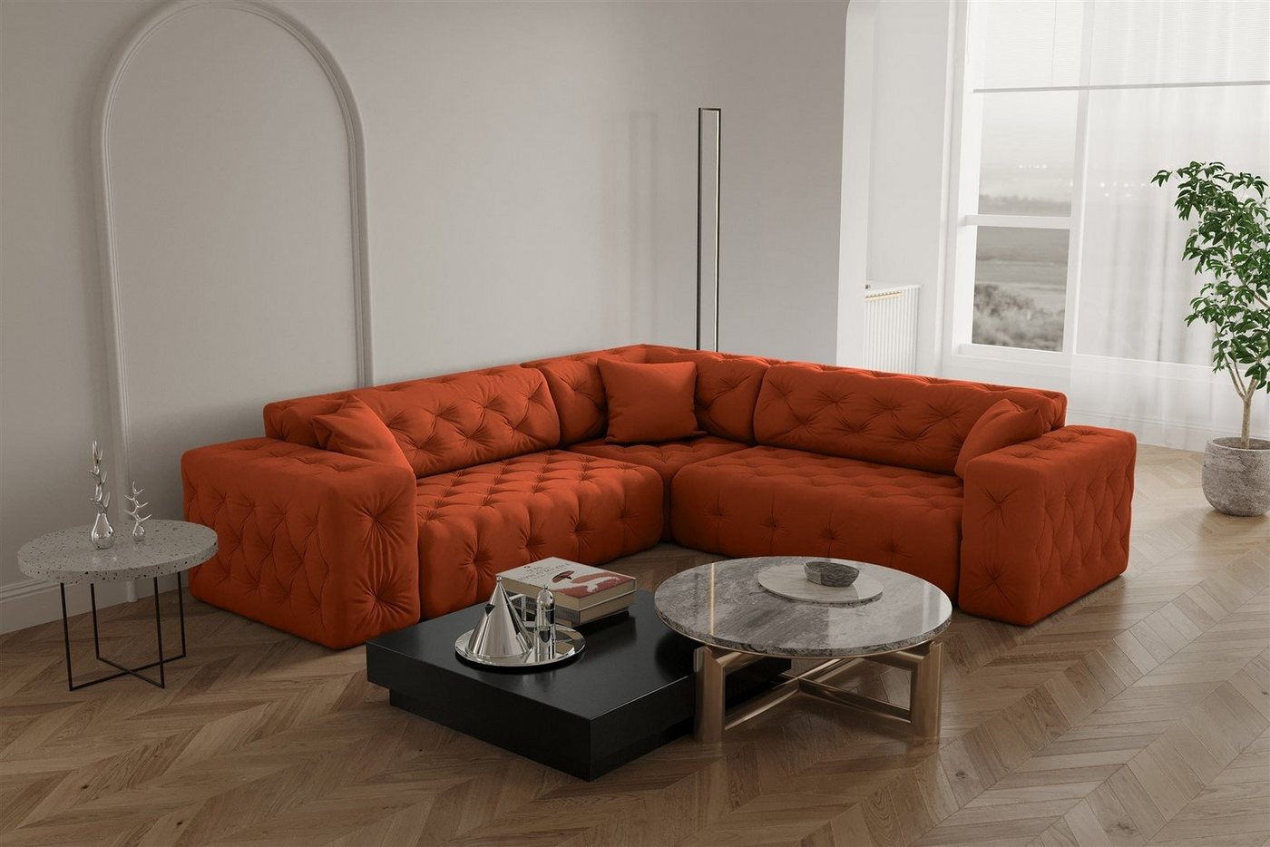 Fun Möbel Ecksofa Ecksofa Designersofa CHANTAL Seite universal in Stoff Opera Velvet von Fun Möbel