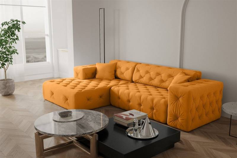 Fun Möbel Ecksofa Ecksofa Designersofa CHANTAL in Stoff Opera Velvet, Ottomane Links oder Rechts, incl. 2 Zierkissen von Fun Möbel