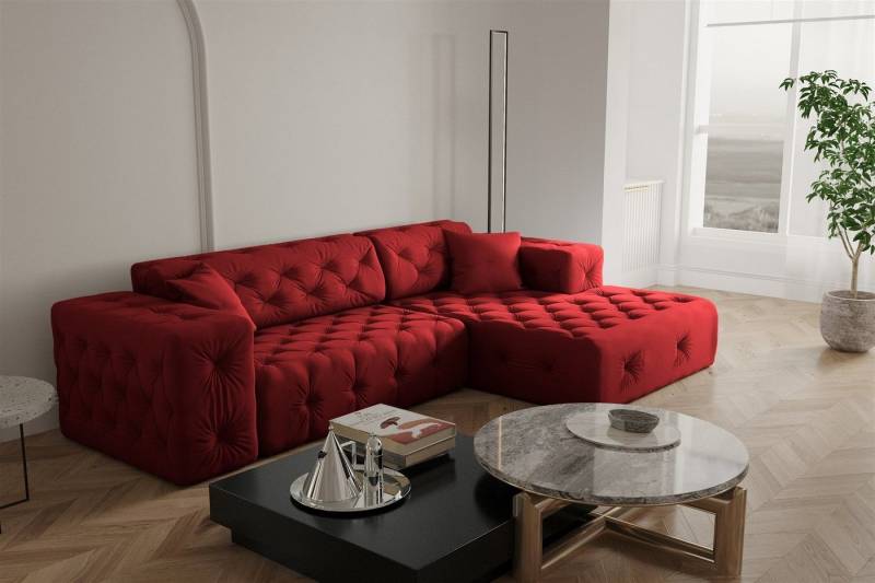 Fun Möbel Ecksofa Ecksofa Designersofa CHANTAL in Stoff Opera Velvet, Ottomane Links oder Rechts, incl. 2 Zierkissen von Fun Möbel