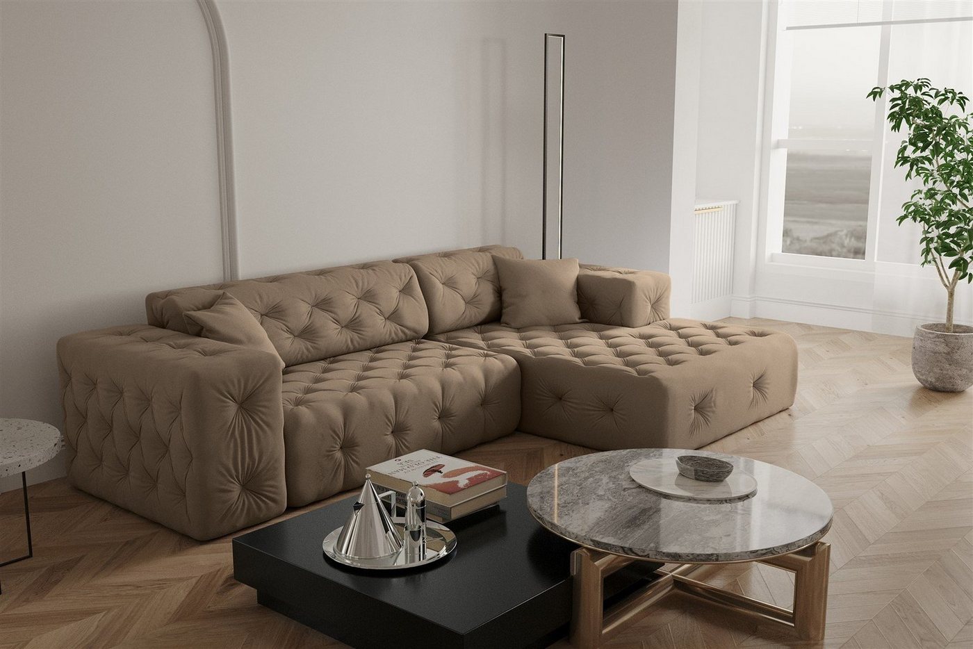 Fun Möbel Ecksofa Ecksofa Designersofa CHANTAL in Stoff Opera Velvet, Ottomane Links oder Rechts, incl. 2 Zierkissen Fun Möbel Ecksofa Ecksofa Designersofa CHANTAL in Stoff Opera Velvet, Ottomane Links oder Rechts, incl. 2 Zierkissen von Fun Möbel