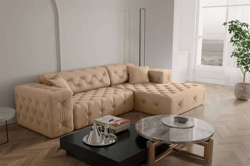 Fun Möbel Ecksofa Ecksofa Designersofa CHANTAL in Stoff Opera Velvet, Ottomane Links oder Rechts, incl. 2 Zierkissen von Fun Möbel