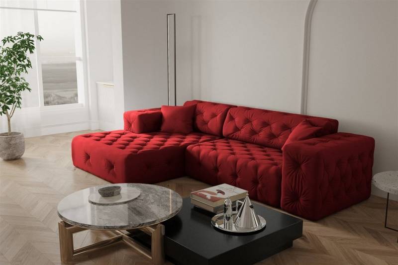 Fun Möbel Ecksofa Ecksofa Designersofa CHANTAL in Stoff Opera Velvet, Ottomane Links oder Rechts, incl. 2 Zierkissen von Fun Möbel