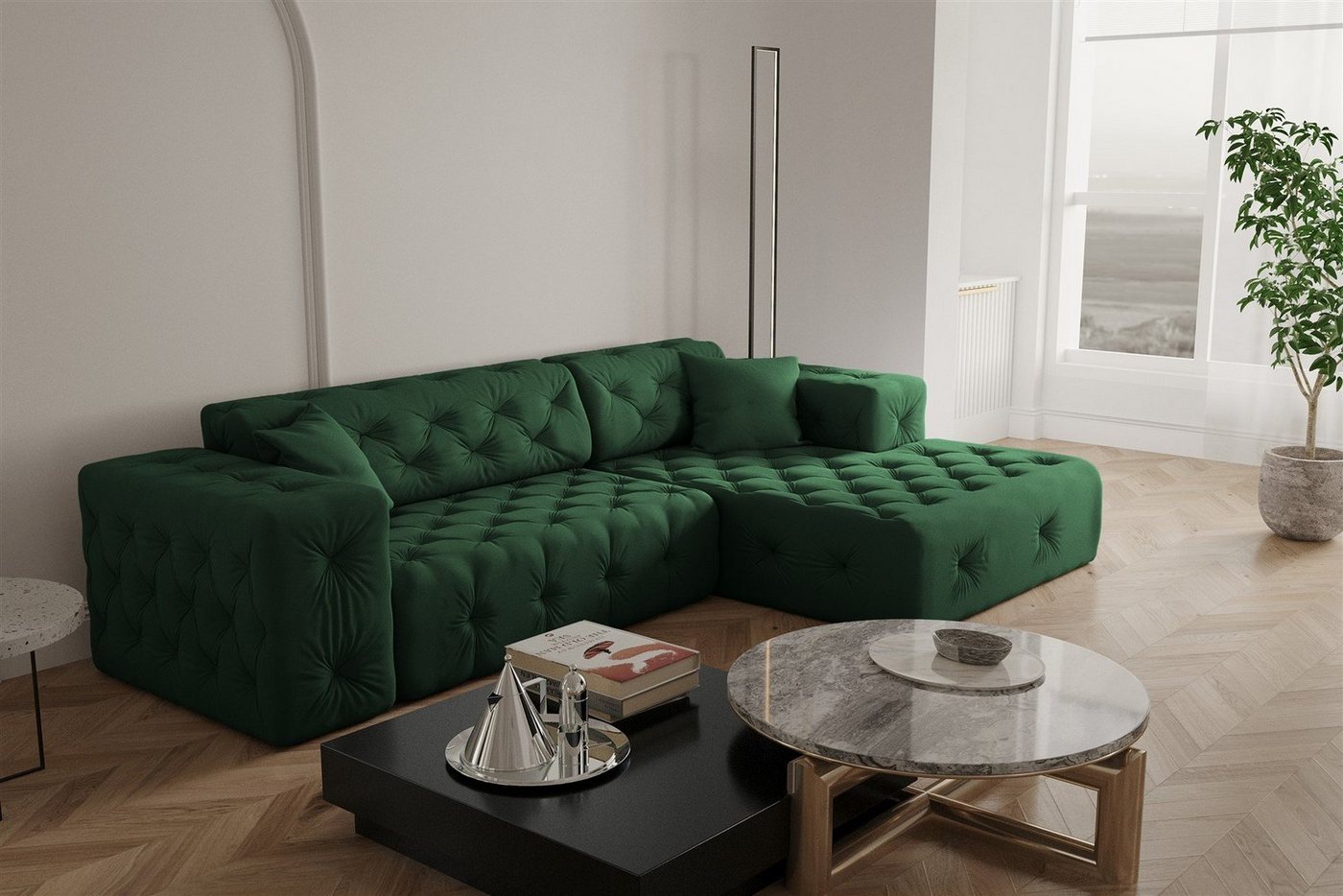 Fun Möbel Ecksofa Ecksofa Designersofa CHANTAL in Stoff Opera Velvet, Ottomane Links oder Rechts, incl. 2 Zierkissen Fun Möbel Ecksofa Ecksofa Designersofa CHANTAL in Stoff Opera Velvet, Ottomane Links oder Rechts, incl. 2 Zierkissen von Fun Möbel