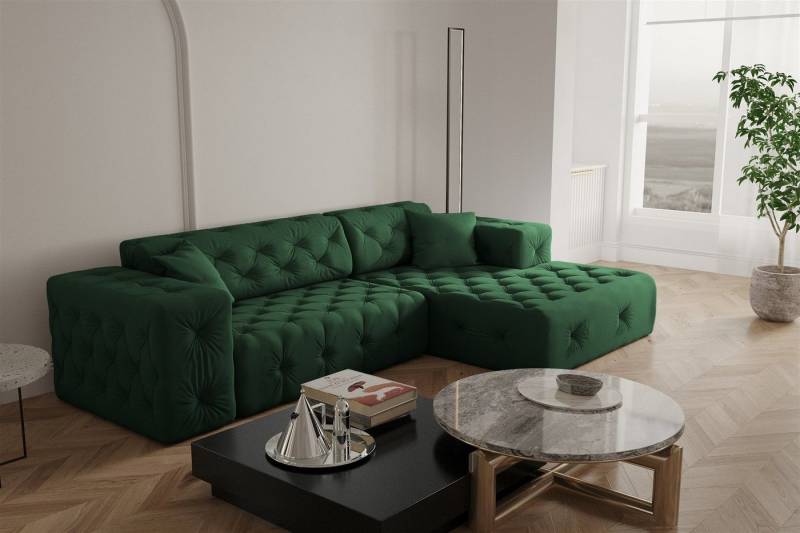 Fun Möbel Ecksofa Ecksofa Designersofa CHANTAL in Stoff Opera Velvet, Ottomane Links oder Rechts, incl. 2 Zierkissen von Fun Möbel