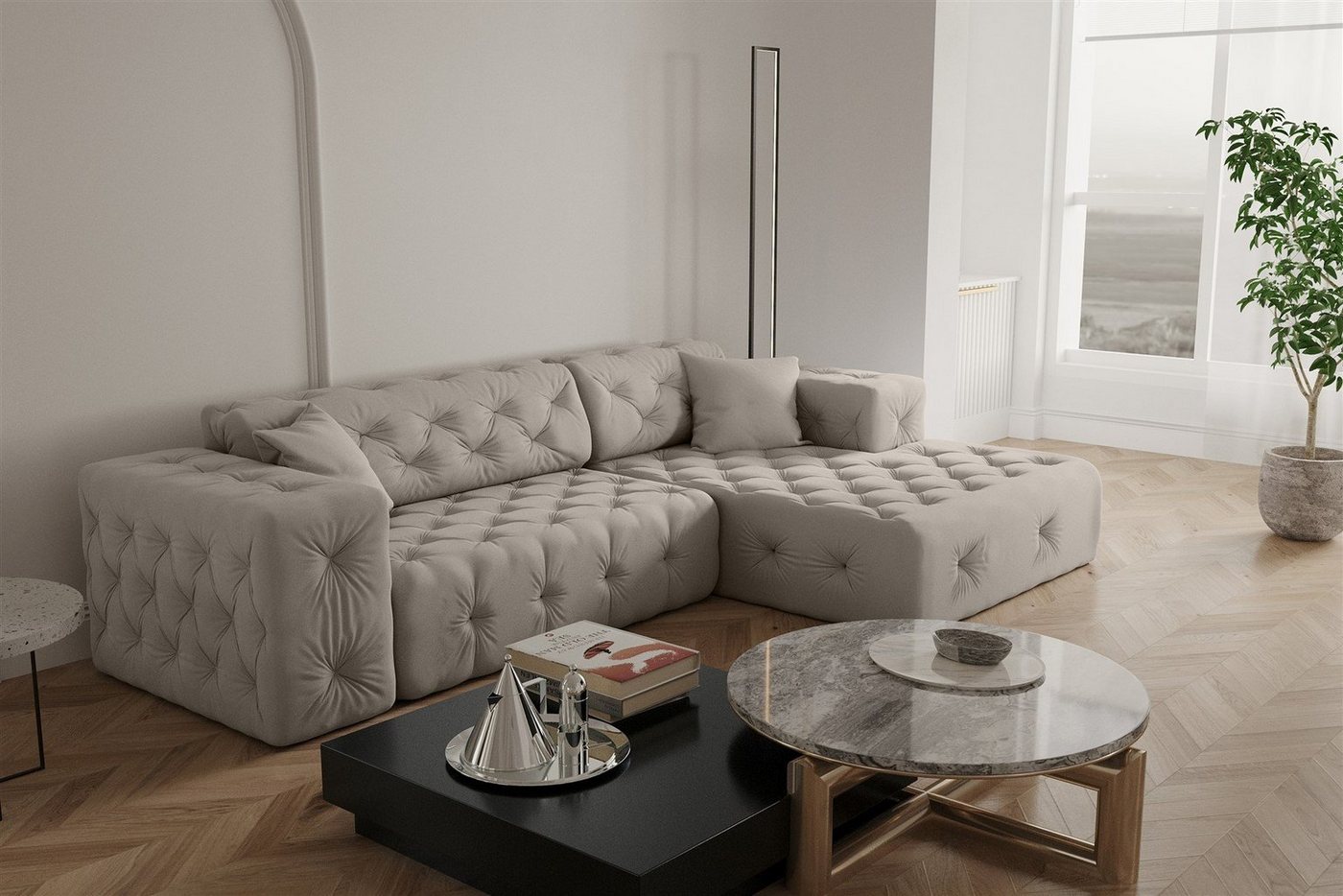 Fun Möbel Ecksofa Ecksofa Designersofa CHANTAL in Stoff Opera Velvet, Ottomane Links oder Rechts, incl. 2 Zierkissen Fun Möbel Ecksofa Ecksofa Designersofa CHANTAL in Stoff Opera Velvet, Ottomane Links oder Rechts, incl. 2 Zierkissen von Fun Möbel
