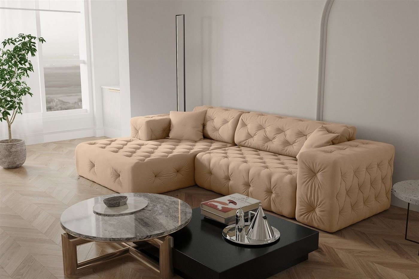 Fun Möbel Ecksofa Ecksofa Designersofa CHANTAL in Stoff Opera Velvet, Ottomane Links oder Rechts, incl. 2 Zierkissen Fun Möbel Ecksofa Ecksofa Designersofa CHANTAL in Stoff Opera Velvet, Ottomane Links oder Rechts, incl. 2 Zierkissen von Fun Möbel