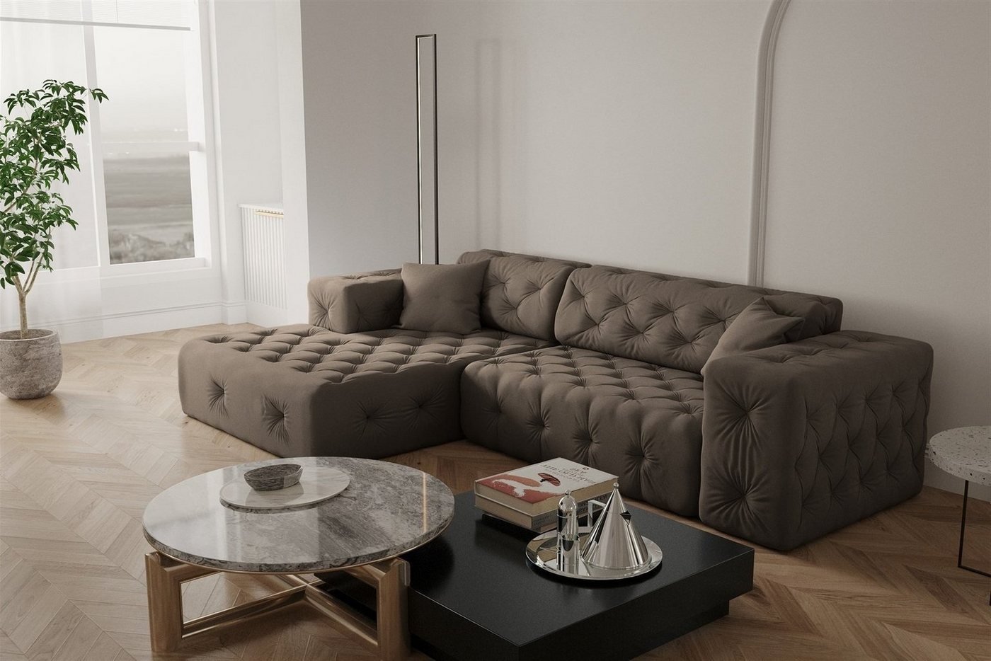 Fun Möbel Ecksofa Ecksofa Designersofa CHANTAL in Stoff Opera Velvet, Ottomane Links oder Rechts, incl. 2 Zierkissen Fun Möbel Ecksofa Ecksofa Designersofa CHANTAL in Stoff Opera Velvet, Ottomane Links oder Rechts, incl. 2 Zierkissen von Fun Möbel