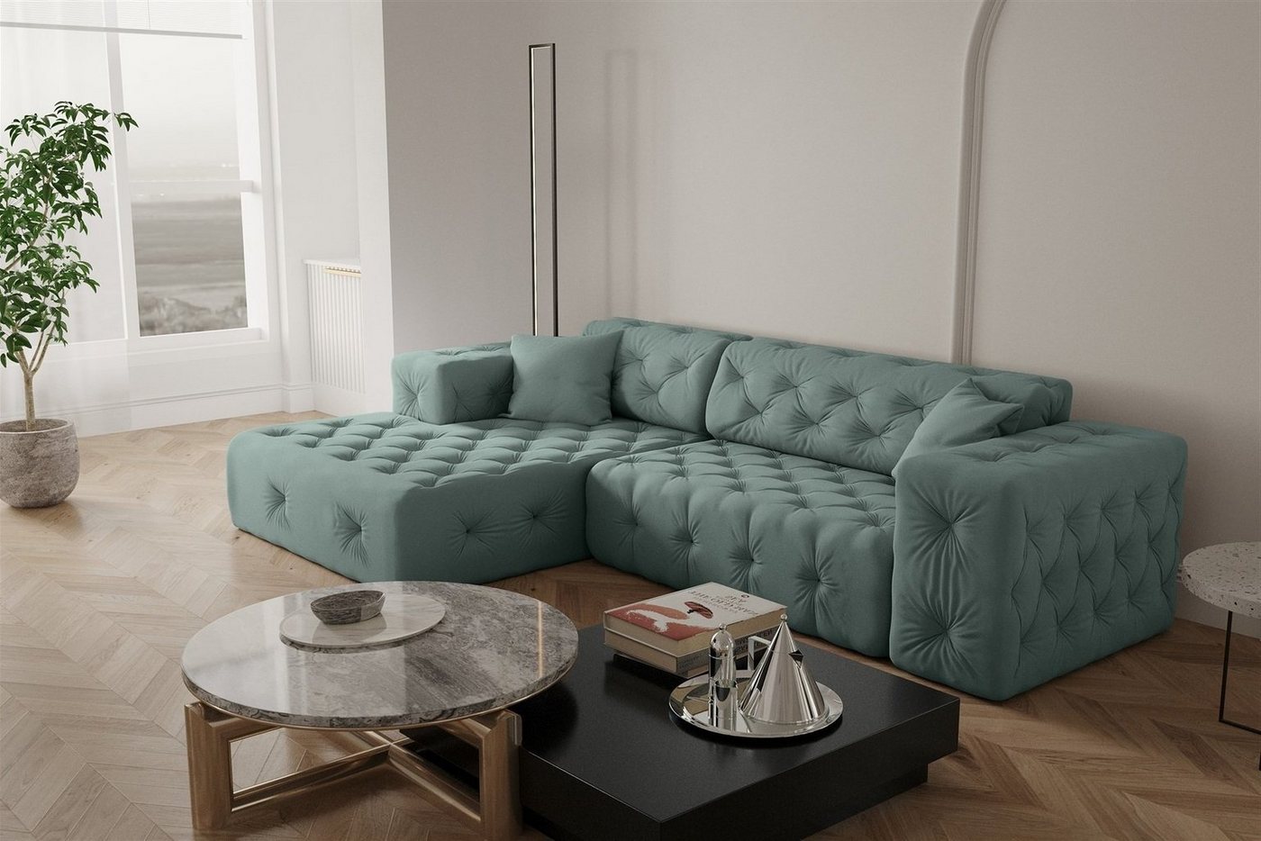 Fun Möbel Ecksofa Ecksofa Designersofa CHANTAL in Stoff Opera Velvet, Ottomane Links und Rechts von Fun Möbel