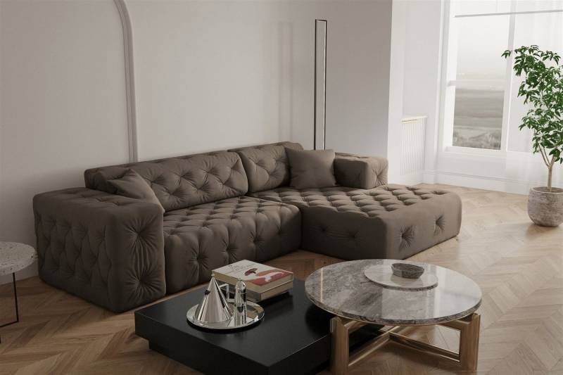 Fun Möbel Ecksofa Ecksofa Designersofa CHANTAL in Stoff Opera Velvet, Ottomane Links und Rechts von Fun Möbel