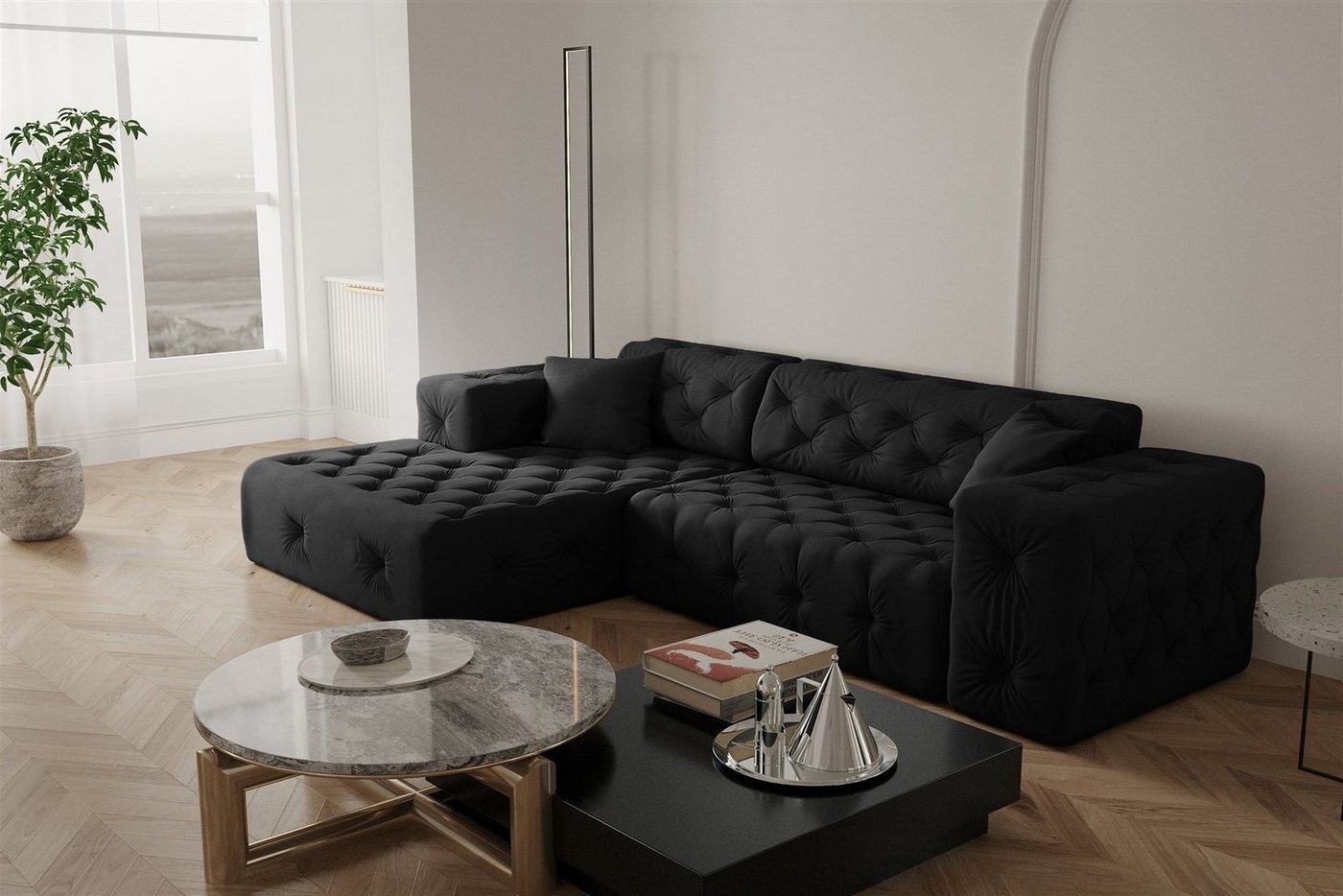 Fun Möbel Ecksofa Ecksofa Designersofa CHANTAL in Stoff Opera Velvet, Ottomane Links und Rechts von Fun Möbel