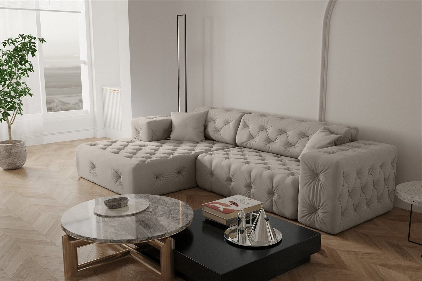 Fun Möbel Ecksofa Ecksofa Designersofa CHANTAL in Stoff Opera Velvet, Ottomane Links und Rechts von Fun Möbel