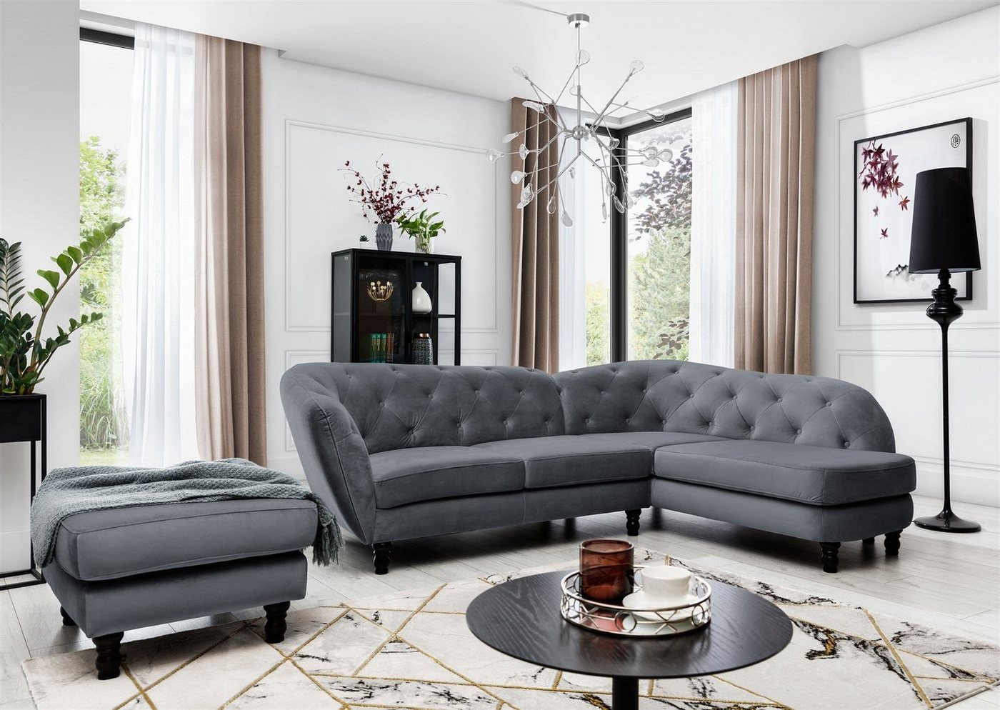 Fun Möbel Ecksofa Ecksofa Designersofa CHARLOTTE incl. Hocker in Stoff Matt Velvet, 2 Teile Fun Möbel Ecksofa Ecksofa Designersofa CHARLOTTE incl. Hocker in Stoff Matt Velvet, 2 Teile von Fun Möbel