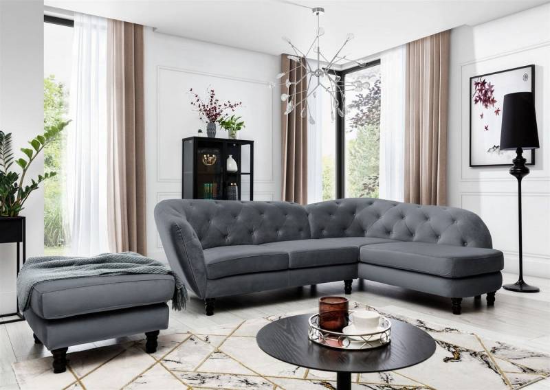 Fun Möbel Ecksofa Ecksofa Designersofa CHARLOTTE incl. Hocker in Stoff Matt Velvet, 2 Teile von Fun Möbel