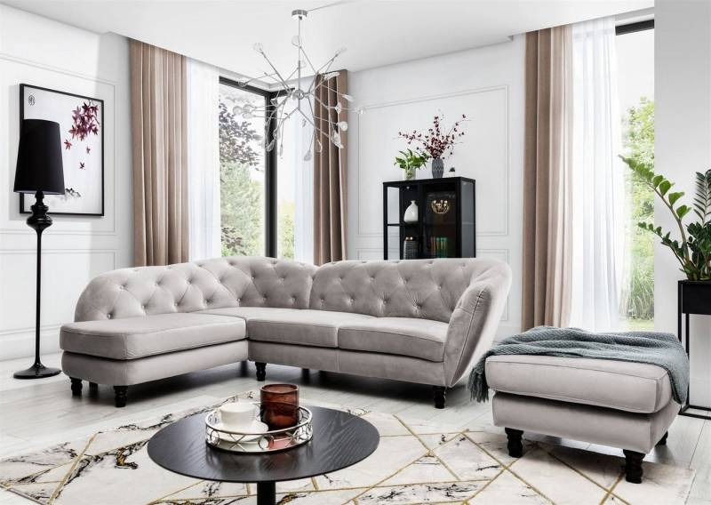 Fun Möbel Ecksofa Ecksofa Designersofa CHARLOTTE incl. Hocker in Stoff Matt Velvet, 2 Teile von Fun Möbel
