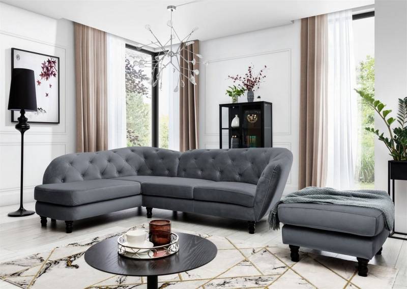 Fun Möbel Ecksofa Ecksofa Designersofa CHARLOTTE incl. Hocker in Stoff Matt Velvet, 2 Teile von Fun Möbel