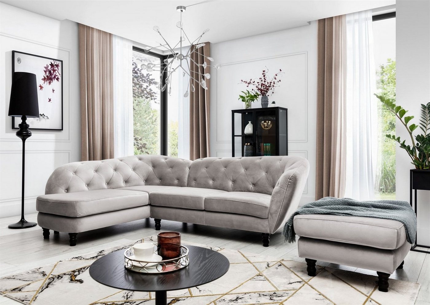 Fun Möbel Ecksofa Ecksofa Designersofa CHARLOTTE incl. Hocker in Stoff Matt Velvet, 2 Teile Fun Möbel Ecksofa Ecksofa Designersofa CHARLOTTE incl. Hocker in Stoff Matt Velvet, 2 Teile von Fun Möbel