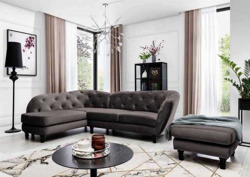 Fun Möbel Ecksofa Ecksofa Designersofa CHARLOTTE incl. Hocker in Stoff Matt Velvet, 2 Teile von Fun Möbel