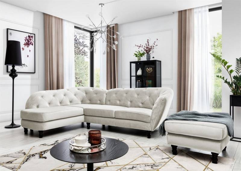 Fun Möbel Ecksofa Ecksofa Designersofa CHARLOTTE incl. Hocker in Stoff Matt Velvet, 2 Teile von Fun Möbel