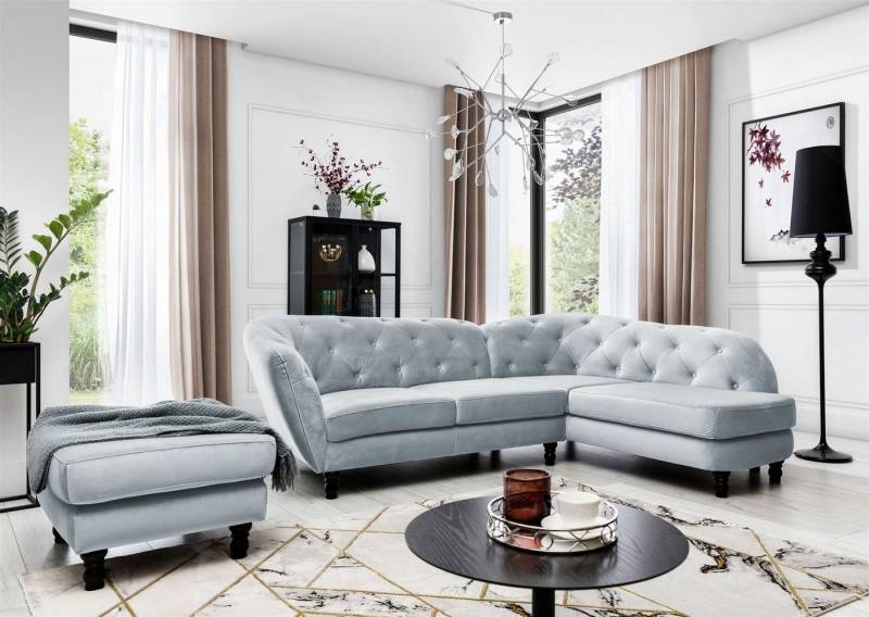 Fun Möbel Ecksofa Ecksofa Designersofa CHARLOTTE incl. Hocker in Stoff Matt Velvet, 2 Teile von Fun Möbel