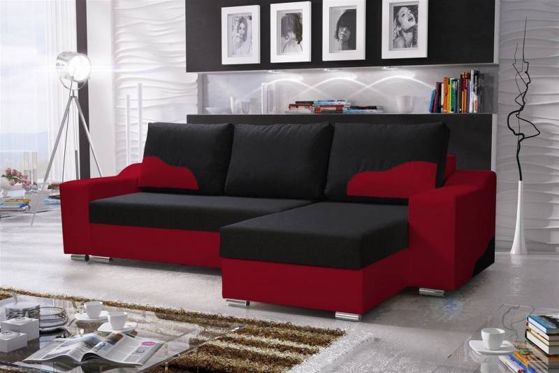 Fun Möbel Ecksofa Ecksofa Designersofa COLLIN mit Ottomane, 2 x Bettkasten von Fun Möbel