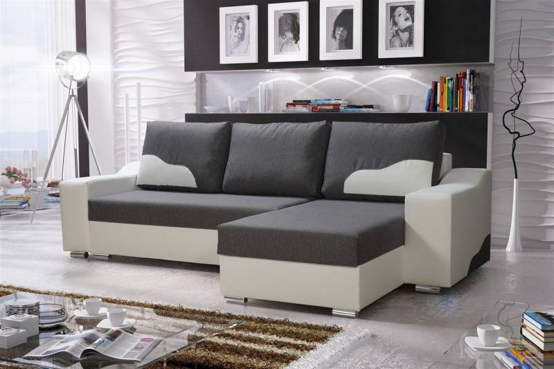 Fun Möbel Ecksofa Ecksofa Designersofa COLLIN mit Ottomane, 2 x Bettkasten von Fun Möbel