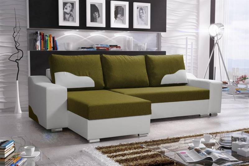 Fun Möbel Ecksofa Ecksofa Designersofa COLLIN mit Ottomane, 2 x Bettkasten von Fun Möbel