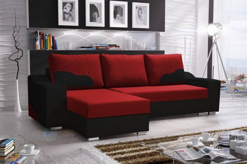 Fun Möbel Ecksofa Ecksofa Designersofa COLLIN mit Ottomane, 2 x Bettkasten von Fun Möbel