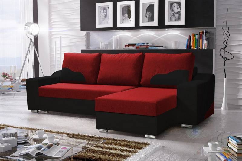 Fun Möbel Ecksofa Ecksofa Designersofa COLLIN mit Ottomane, 2 x Bettkasten von Fun Möbel