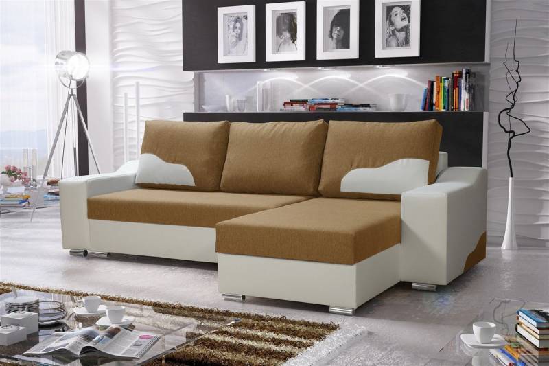 Fun Möbel Ecksofa Ecksofa Designersofa COLLIN mit Ottomane, 2 x Bettkasten von Fun Möbel