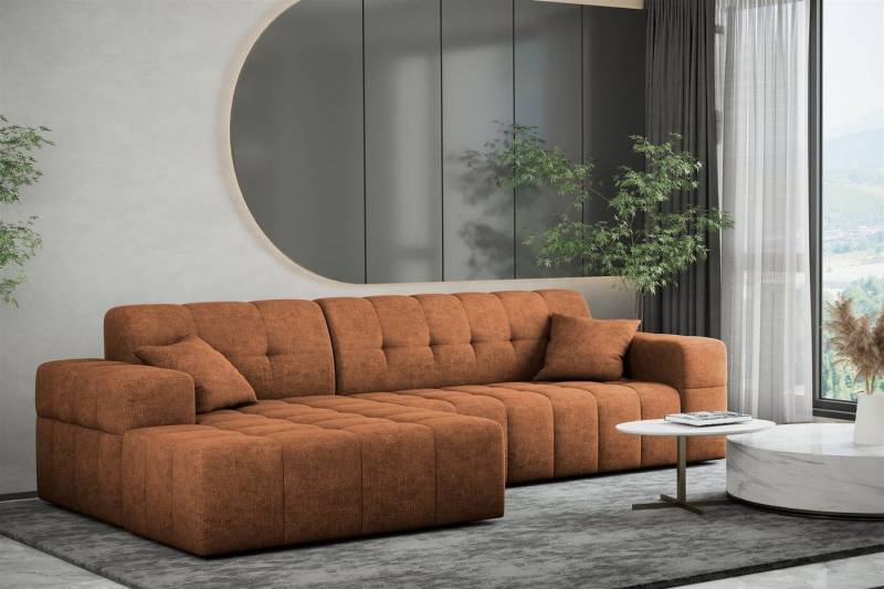 Fun Möbel Ecksofa Ecksofa Designersofa NANCY mit Ottomane in Stoff Harmony, Rundumbezug von Fun Möbel