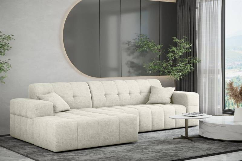 Fun Möbel Ecksofa Ecksofa Designersofa NANCY mit Ottomane in Stoff Harmony, Rundumbezug von Fun Möbel