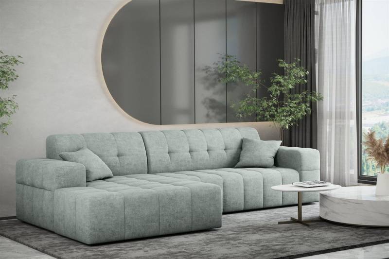 Fun Möbel Ecksofa Ecksofa Designersofa NANCY mit Ottomane in Stoff Harmony, Rundumbezug von Fun Möbel