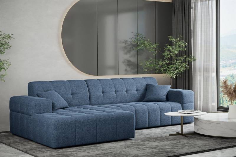 Fun Möbel Ecksofa Ecksofa Designersofa NANCY mit Ottomane in Stoff Neve, Rundumbezug von Fun Möbel
