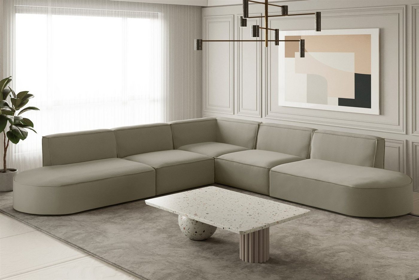 Fun Möbel Ecksofa Ecksofa Designersofa PALMA – Universal in Stoff, Seite ist universal: kann links oder rechts in Raum platziert werden, Rundumbezug Fun Möbel Ecksofa Ecksofa Designersofa PALMA – Universal in Stoff, Seite ist universal: kann links oder rechts in Raum platziert werden, Rundumbezug von Fun Möbel