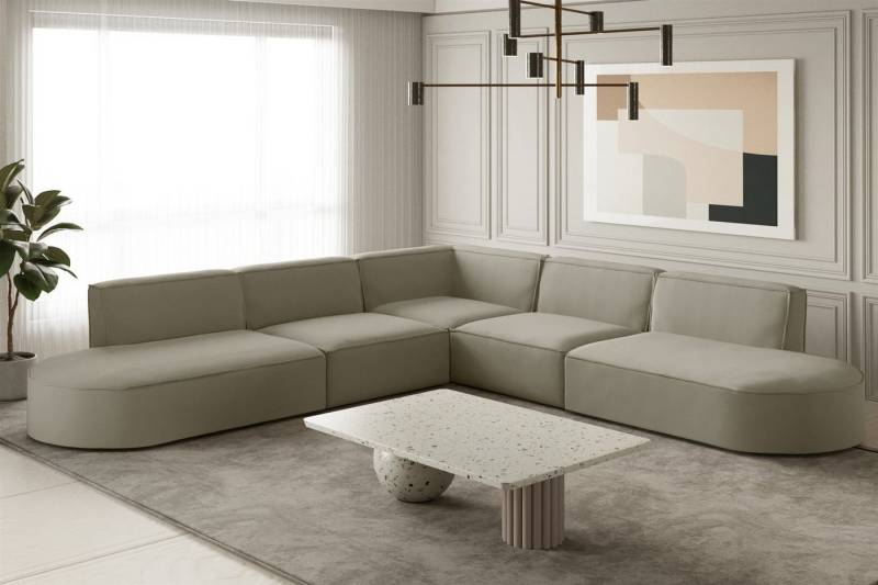 Fun Möbel Ecksofa Ecksofa Designersofa PALMA – Universal in Stoff, Seite ist universal: kann links oder rechts in Raum platziert werden, Rundumbezug von Fun Möbel