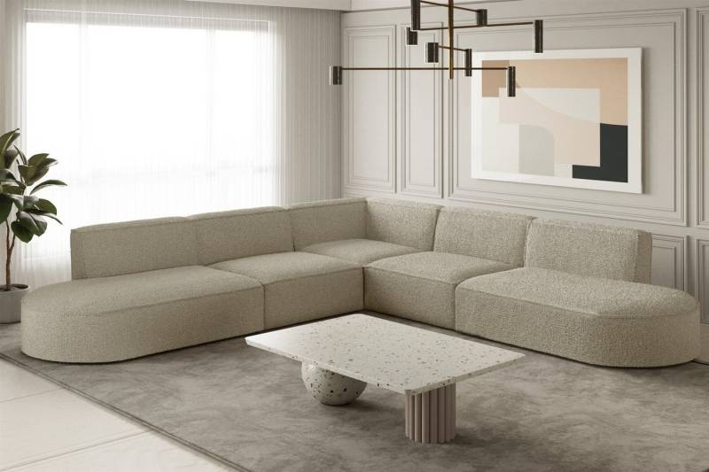 Fun Möbel Ecksofa Ecksofa Designersofa PALMA – Universal in Stoff, Seite ist universal: kann links oder rechts in Raum platziert werden, Rundumbezug von Fun Möbel