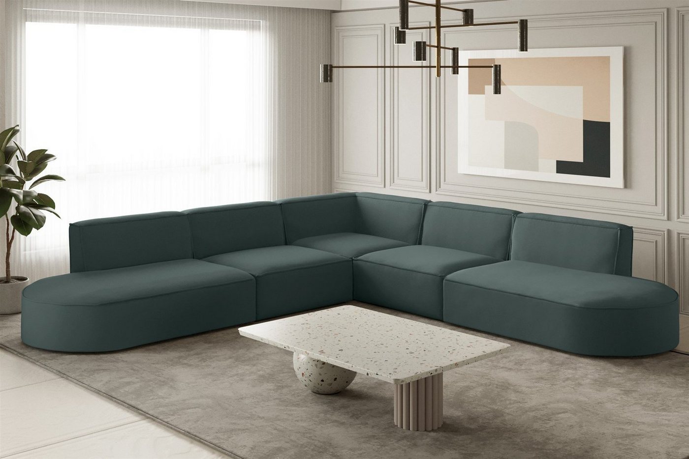 Fun Möbel Ecksofa Ecksofa Designersofa PALMA – Universal in Stoff, Seite ist universal: kann links oder rechts in Raum platziert werden, Rundumbezug von Fun Möbel
