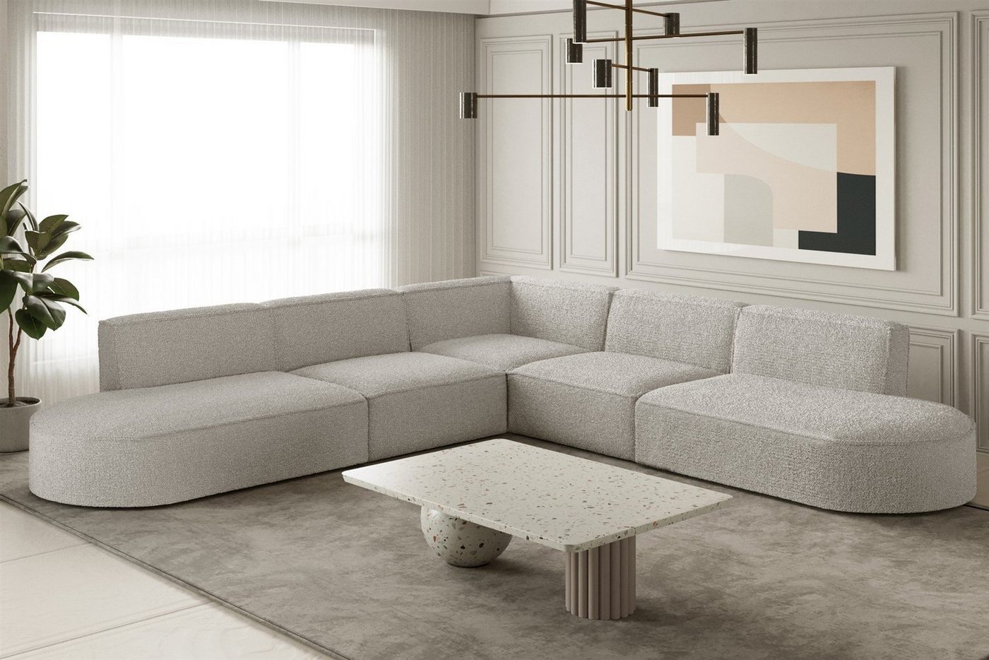 Fun Möbel Ecksofa Ecksofa Designersofa PALMA – Universal in Stoff Ascot und Opera Velvet, Seite ist universal: kann links oder rechts in Raum platziert werden, Rundumbezug von Fun Möbel