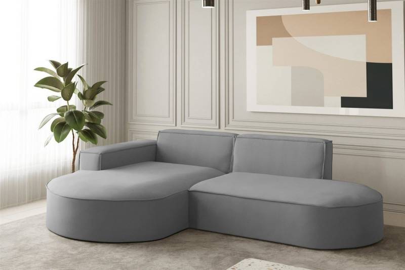 Fun Möbel Ecksofa Ecksofa Designersofa PALMA XS mit Ottomane in Stoff Opera Velvet, Ottomane links oder rechts, Rundumbezug von Fun Möbel