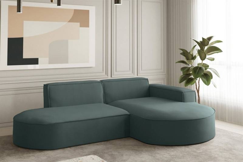 Fun Möbel Ecksofa Ecksofa Designersofa PALMA XS mit Ottomane in Stoff Opera Velvet, Ottomane links oder rechts, Rundumbezug von Fun Möbel