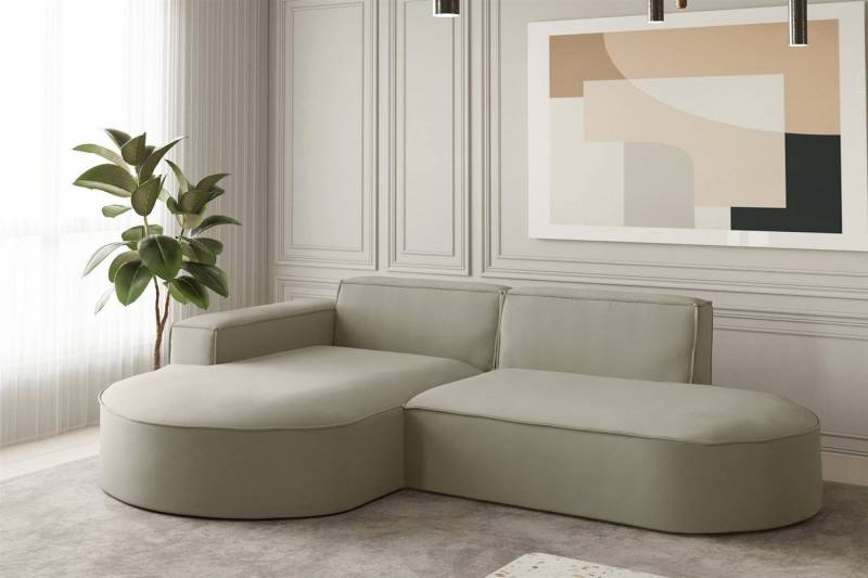 Fun Möbel Ecksofa Ecksofa Designersofa PALMA XS mit Ottomane in Stoff Opera Velvet, Ottomane links oder rechts, Rundumbezug von Fun Möbel