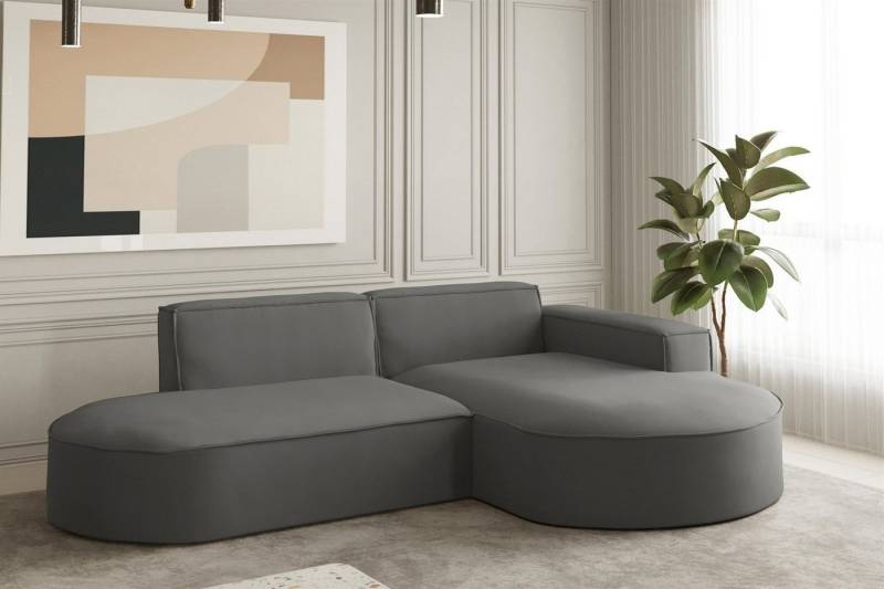 Fun Möbel Ecksofa Ecksofa Designersofa PALMA XS mit Ottomane in Stoff Opera Velvet, Ottomane links oder rechts, Rundumbezug von Fun Möbel