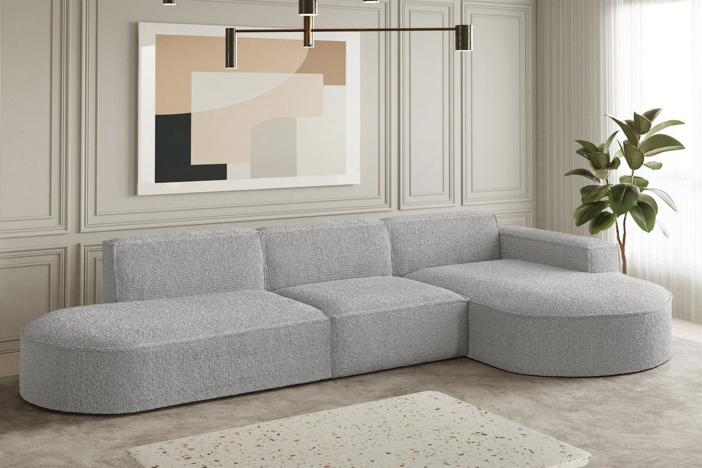 Fun Möbel Ecksofa Ecksofa Designersofa PALMA mit Ottomane in Stoff Ascot, Ottomane links oder rechts, Rundumbezug von Fun Möbel