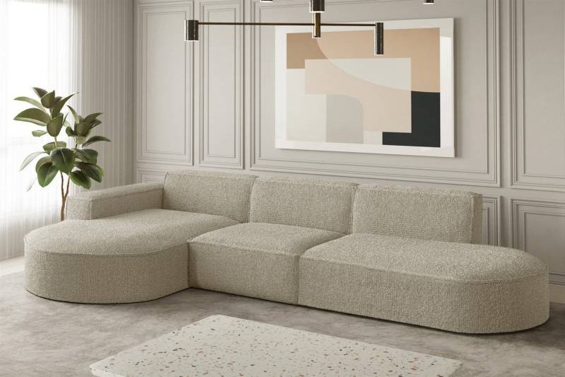 Fun Möbel Ecksofa Ecksofa Designersofa PALMA mit Ottomane in Stoff Ascot, Ottomane links oder rechts, Rundumbezug von Fun Möbel