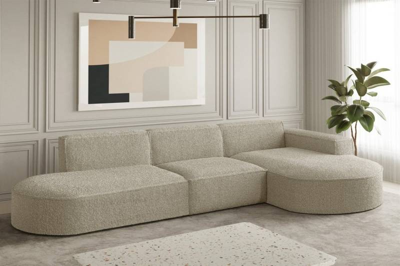 Fun Möbel Ecksofa Ecksofa Designersofa PALMA mit Ottomane in Stoff Ascot, Ottomane links oder rechts, Rundumbezug von Fun Möbel