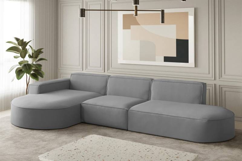 Fun Möbel Ecksofa Ecksofa Designersofa PALMA mit Ottomane in Stoff Opera Velvet, Ottomane links oder rechts, Rundumbezug von Fun Möbel