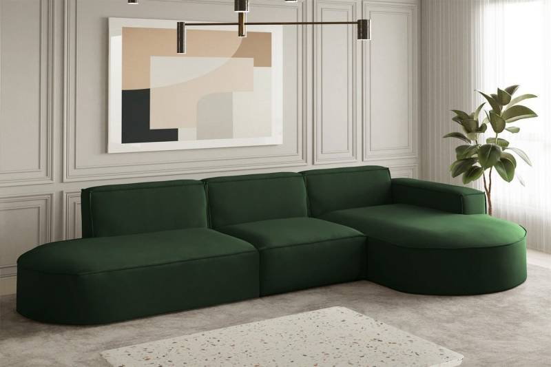 Fun Möbel Ecksofa Ecksofa Designersofa PALMA mit Ottomane in Stoff Opera Velvet, Ottomane links oder rechts, Rundumbezug von Fun Möbel