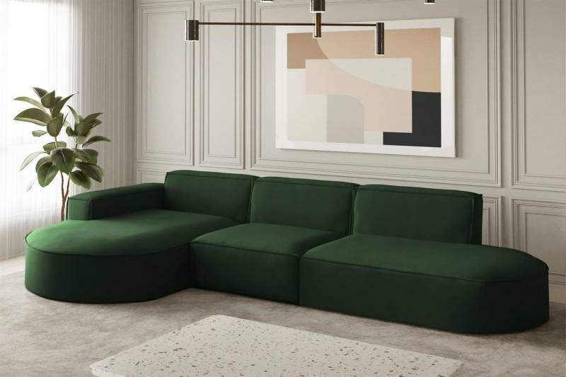 Fun Möbel Ecksofa Ecksofa Designersofa PALMA mit Ottomane in Stoff Opera Velvet, Ottomane links oder rechts, Rundumbezug von Fun Möbel