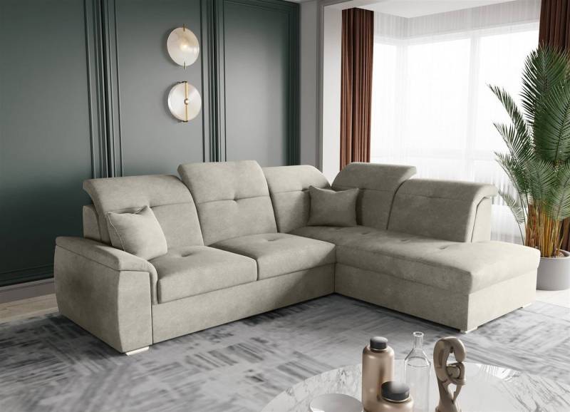 Fun Möbel Ecksofa Ecksofa FREJA Ottomane Links oder Rechts in Stoff, inkl. 2 Zierkissen, mit Schlaffunktion von Fun Möbel